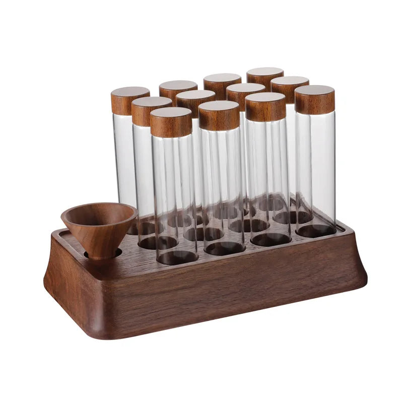 Magnetic Coffee Bean Dispensing Bottle with Glass Test Tube Display Stand