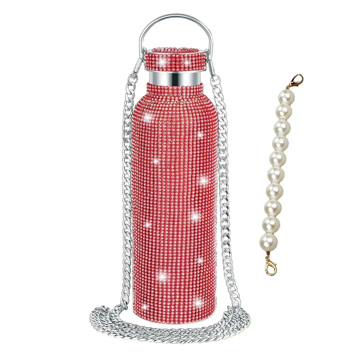 Luxury Rhinestone Thermos Bottle 2pcs Chain Portable Water Bottle Double Wall