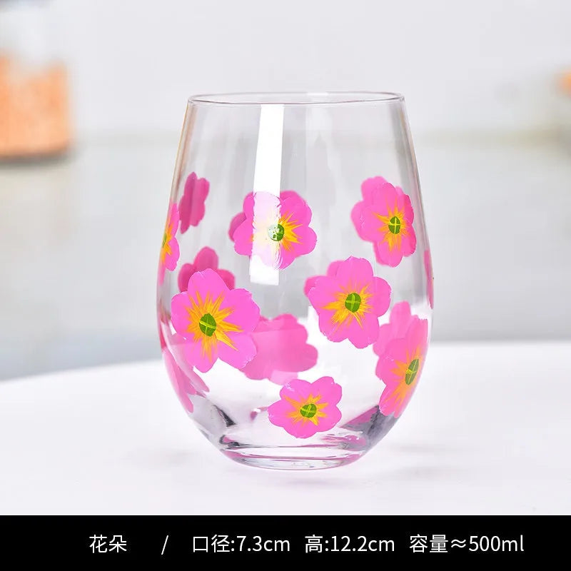 Hand Drawn Flower Patterned Crystal Glass Cup Festival Party Art High Feet