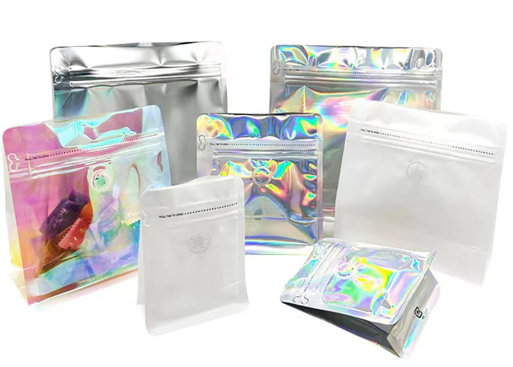 Holographic Coffee Bean Powder with ValveTea Storage Bag Mylar Packaging