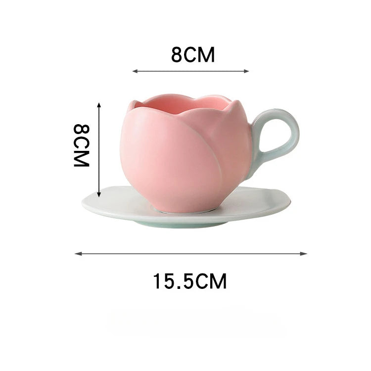 Tulip Cups and Saucers, Flower-shaped Ceramic Coffee Cups Lovely Drink Cups