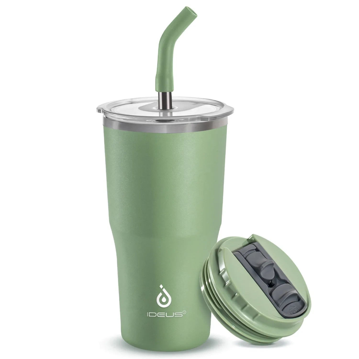 ideus insulated cup with lid and straw, 18-ounce stainless steel double-layer