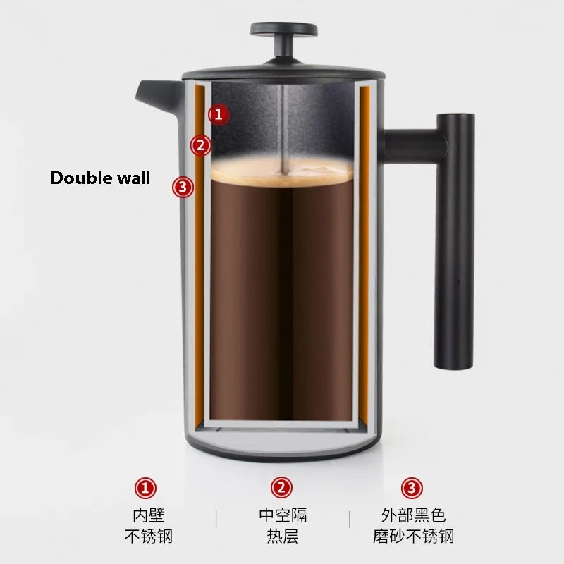 1000ml French Press Coffee Maker and Tea Pot Thermal Kettle Press Cafe Brewed