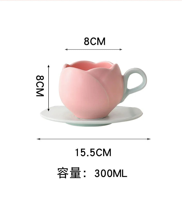 Tulip Cups and Saucers, Flower-shaped Ceramic Coffee Cups Lovely Drink Cups