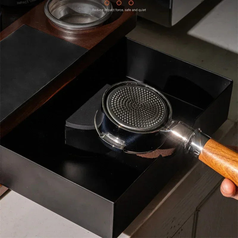 Wooden Coffee Tamper Station Stand with Knock Box Coffee Organizer Box