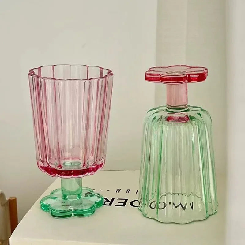 250ml French Style Glass Cup  Flower Shaped Wine Glass Cute Boba Tea