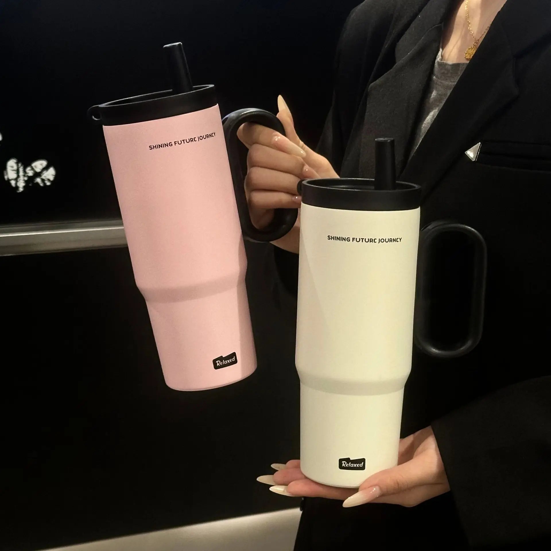 720ML Stainless Steel Thermos Cup with Straw Handle Ice Coffee Drink Vacuum
