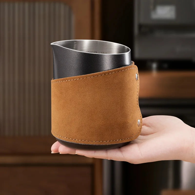 500ml Handleless Leather Covered Latte Jar Espresso Milk Frothing Jug with Sharp