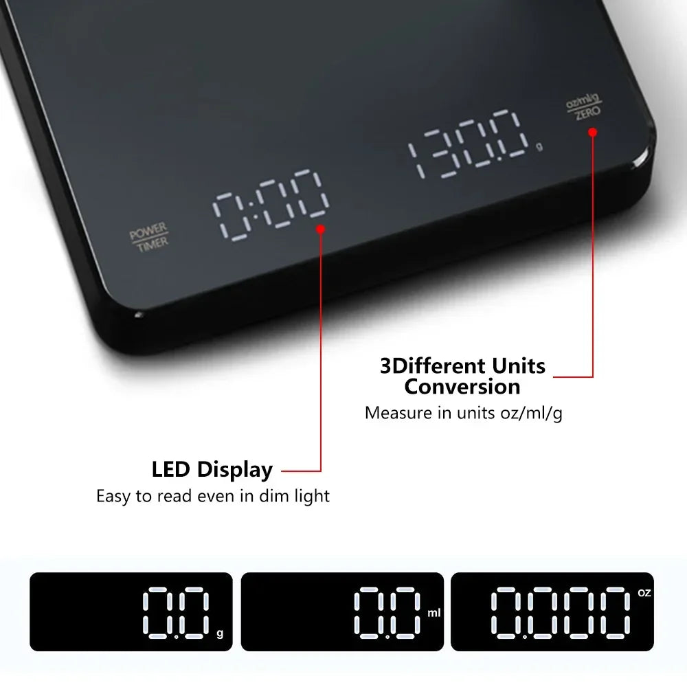 Digital Coffee Scale with Timer LED Screen Espresso USB Rechargeable Scale