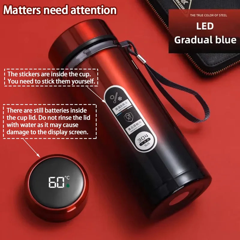 SoftAura Stainless Steel Thermos Bottle LED Temperature Display Portable Cup