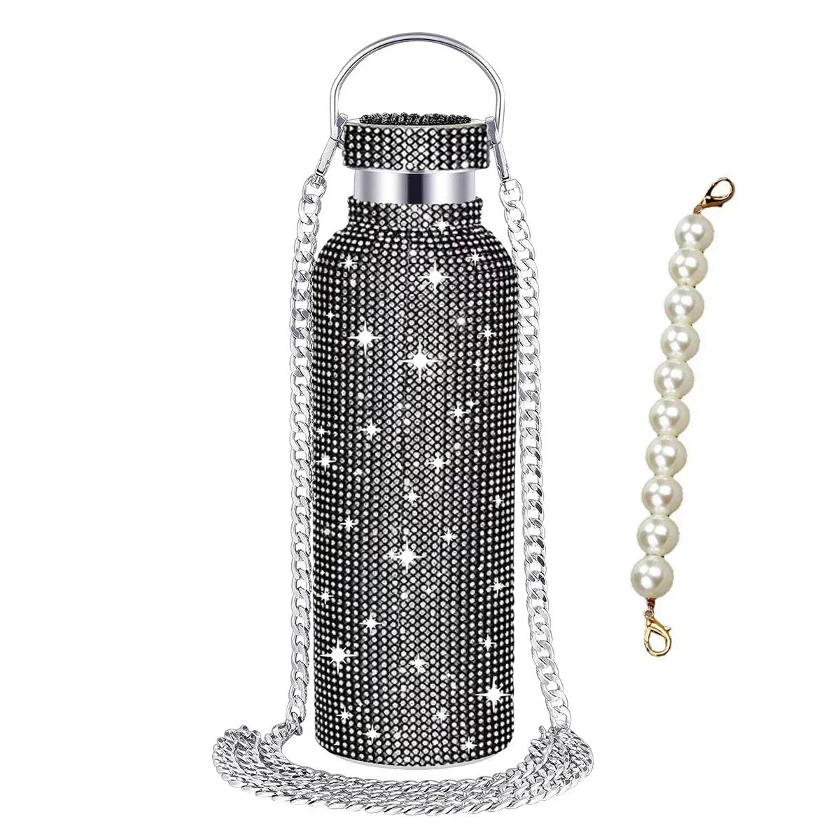 Luxury Rhinestone Thermos Bottle 2pcs Chain Portable Water Bottle Double Wall