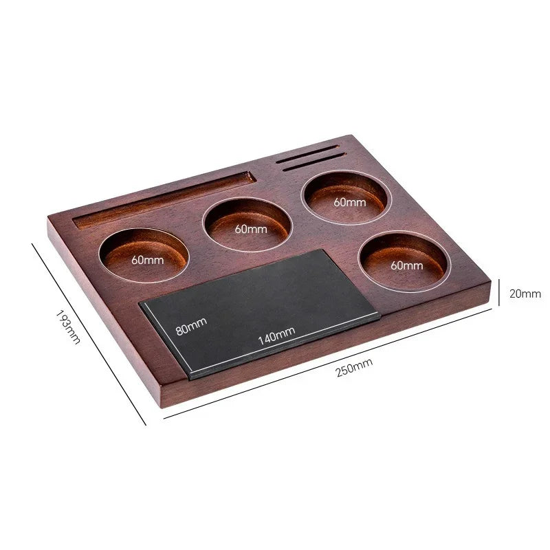 Wooden Coffee Tamper Station Stand with Knock Box Coffee Organizer Box