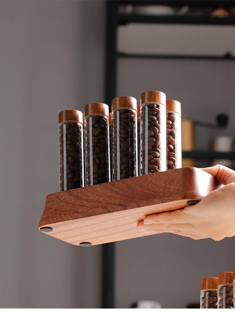 Magnetic Coffee Bean Dispensing Bottle with Glass Test Tube Display Stand