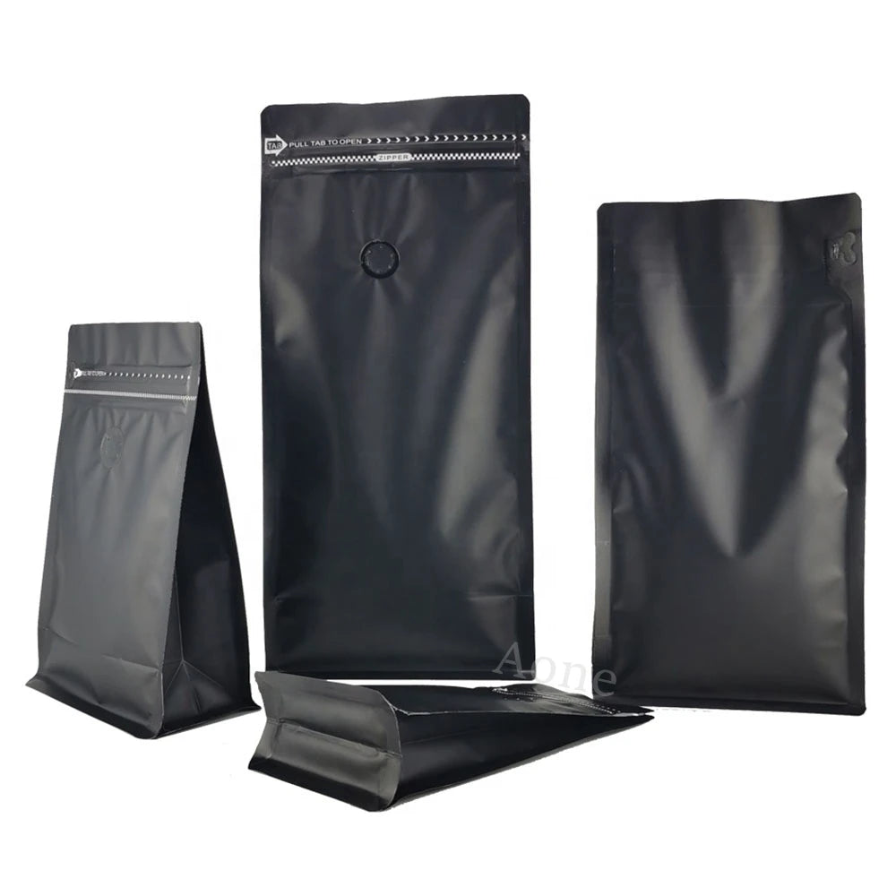50pcs Matt Black Coffee Bean Powder Tea Packaging Bag with T-Zipper Bag