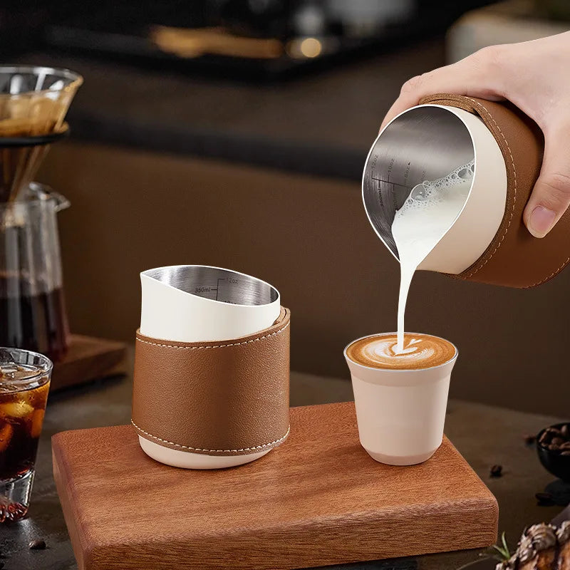 500ml Handleless Leather Covered Latte Jar Espresso Milk Frothing Jug with Sharp