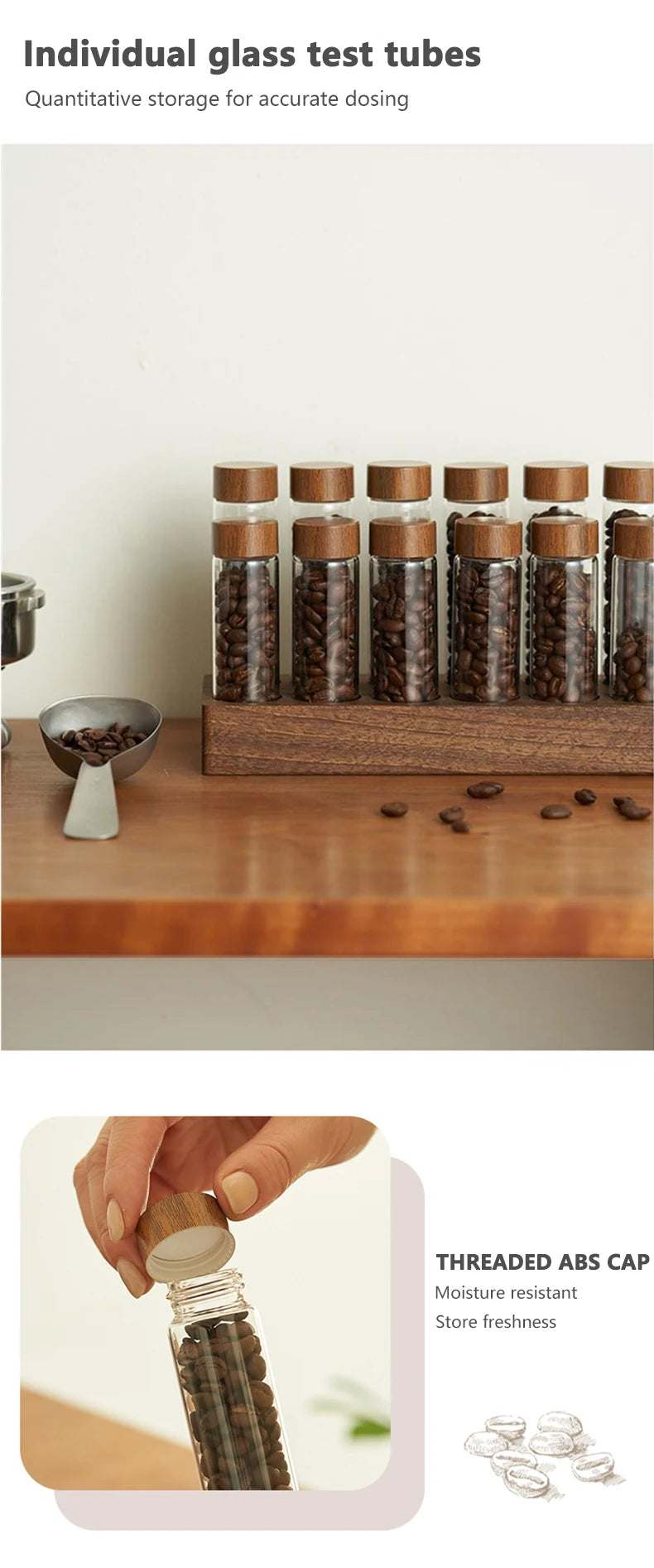 Coffee Beans Storage Container Tube Display Rack Tea Bottle Glass Single Dose