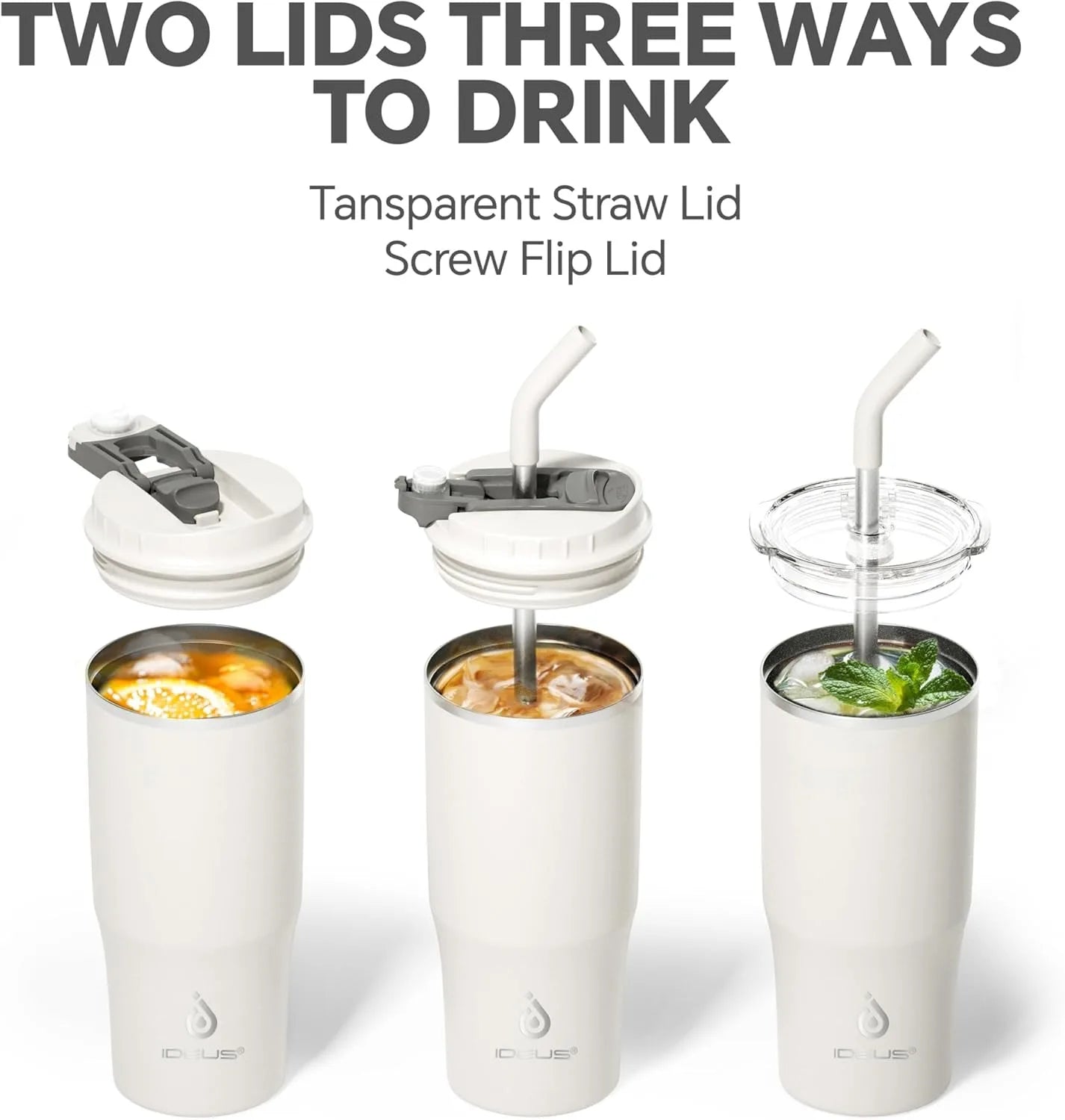ideus insulated cup with lid and straw, 18-ounce stainless steel double-layer