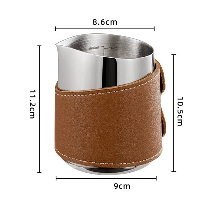 500ml Handleless Leather Covered Latte Jar Espresso Milk Frothing Jug with Sharp