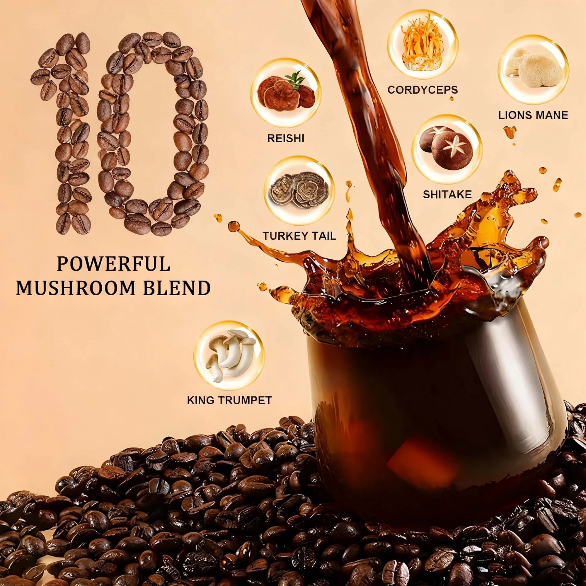 Mushroom Coffee With 10 Adaptogenic Mushrooms And MCT Oil Instant Coffee