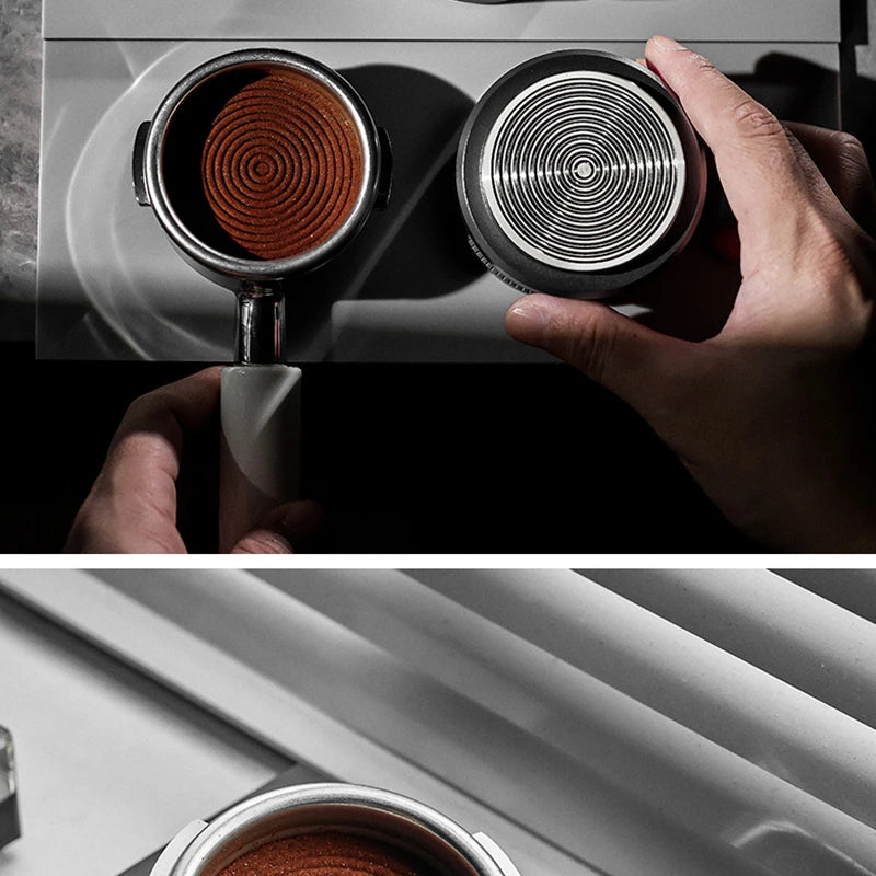 MUVNA Espresso Tamper V2, Slow Rebound Coffee Tamper Steel Ripple Base