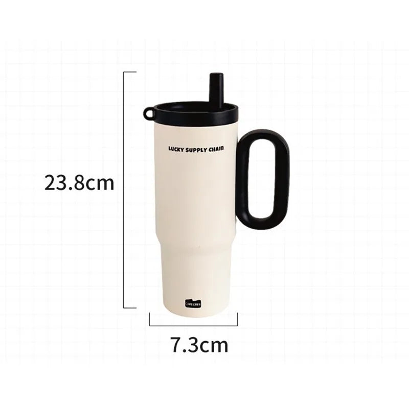 720ML Stainless Steel Thermos Cup with Straw Handle Ice Coffee Drink Vacuum