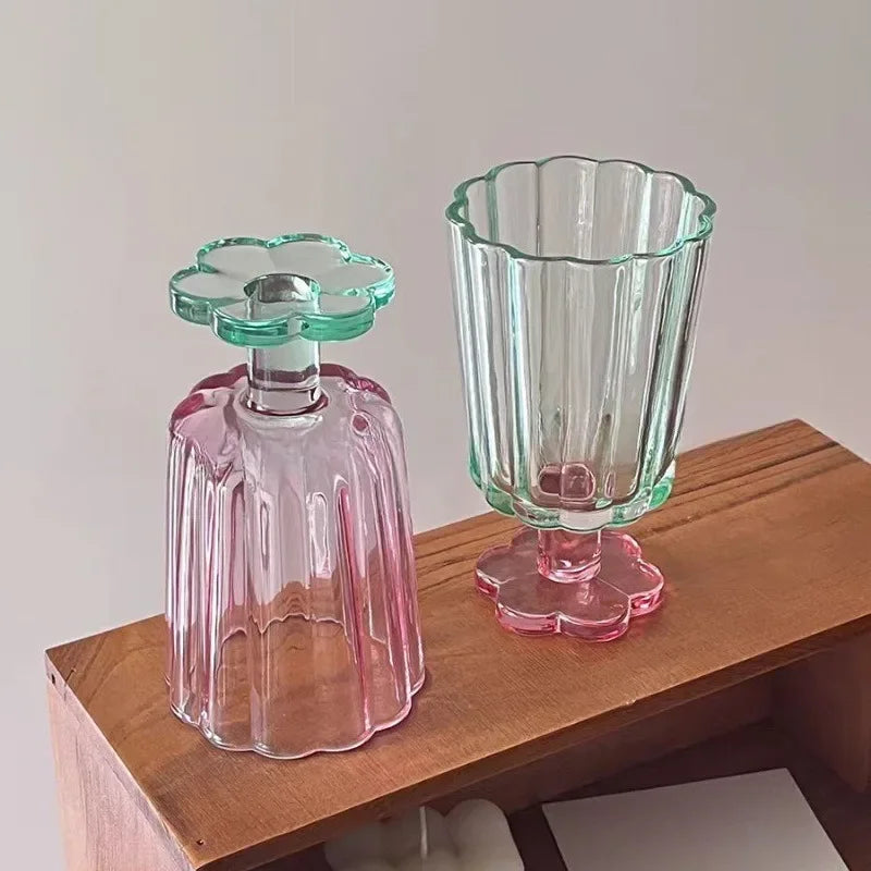 250ml French Style Glass Cup  Flower Shaped Wine Glass Cute Boba Tea