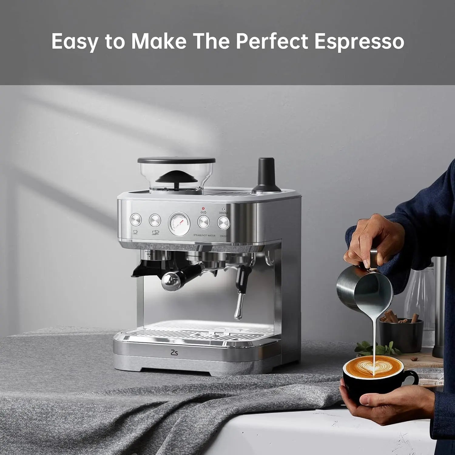 Espresso Machine Stainless Steel Coffee Machine with Milk Frother & Grinder