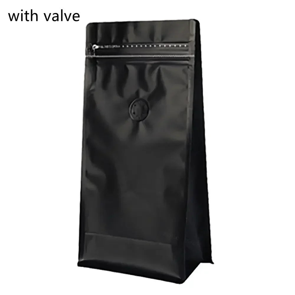 50pcs Matt Black Coffee Bean Powder Tea Packaging Bag with T-Zipper Bag