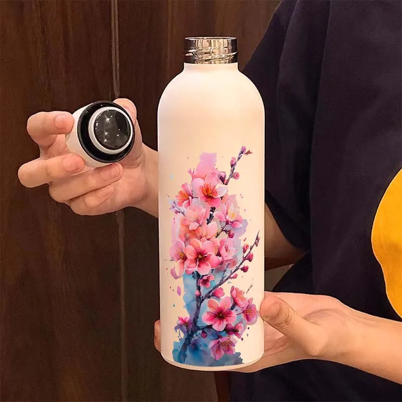 Art Design Cherry Blossom Stainless Steel Water Bottle Reusable Vacuum Flask Cup