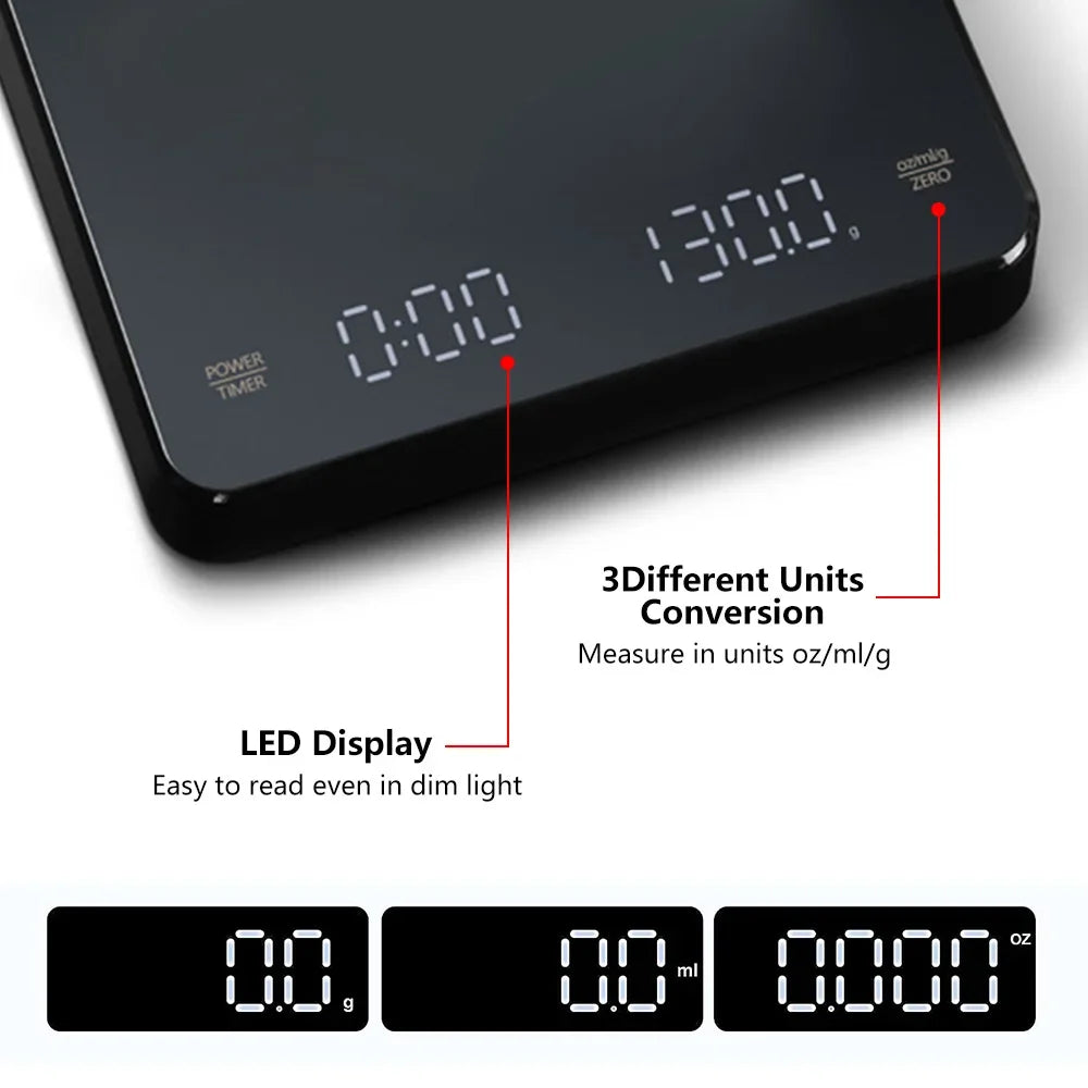 Digital Coffee Scale with Timer LED Screen Espresso USB Rechargeable Scale