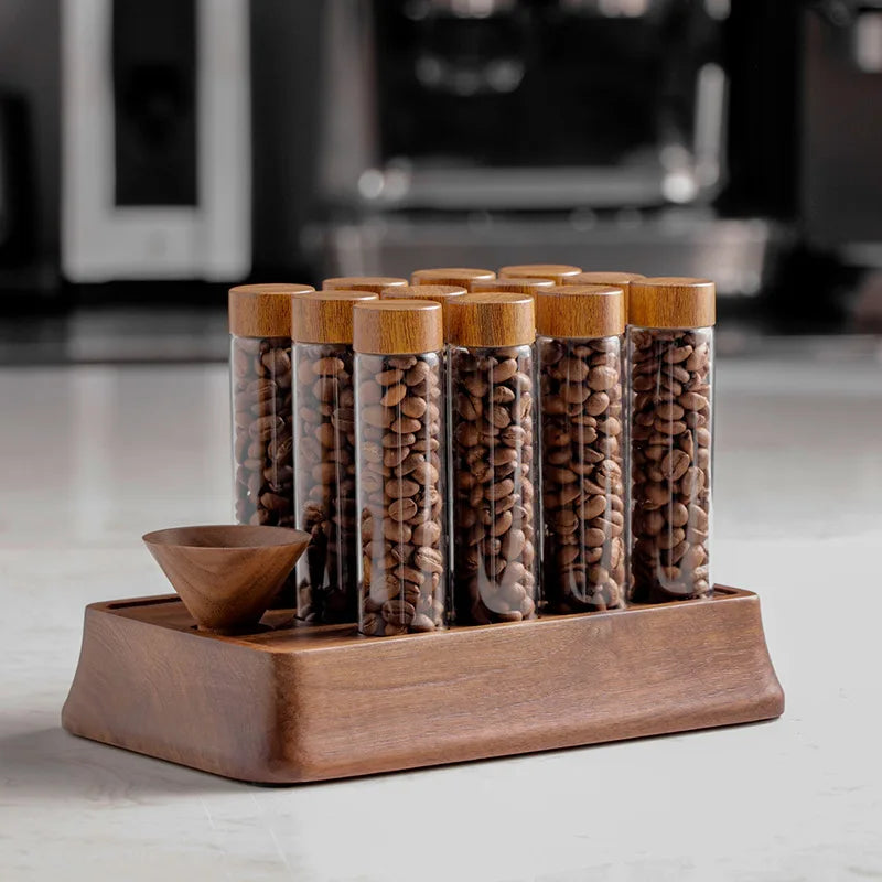 Magnetic Coffee Bean Dispensing Bottle with Glass Test Tube Display Stand