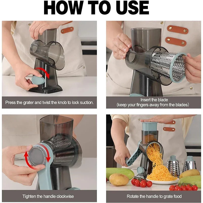 Rotary Cheese Grater Multifunctional Manual Veg Slicer Nut Grinder Kitchen