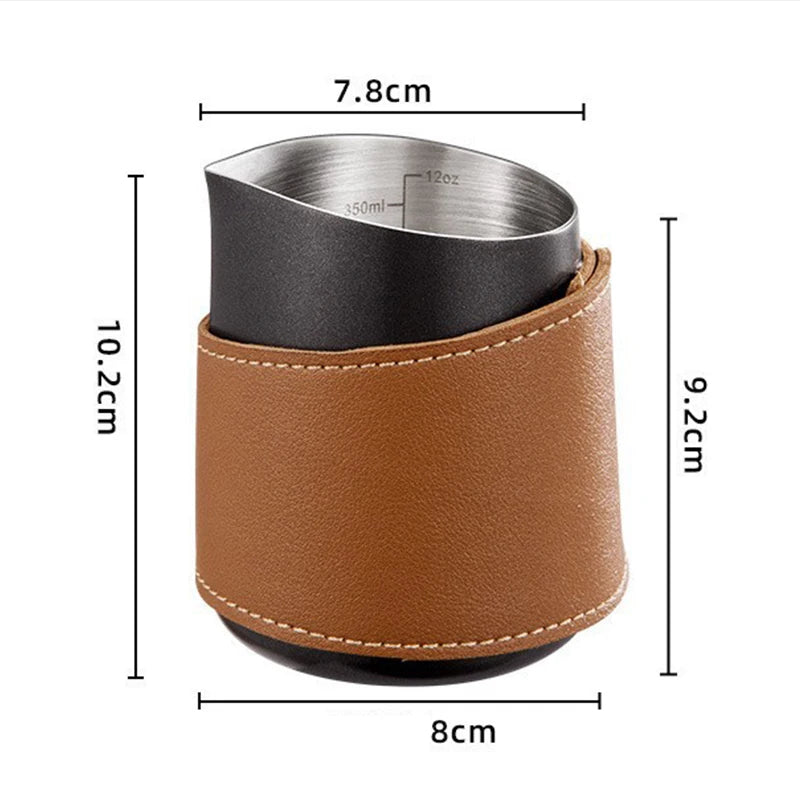 500ml Handleless Leather Covered Latte Jar Espresso Milk Frothing Jug with Sharp