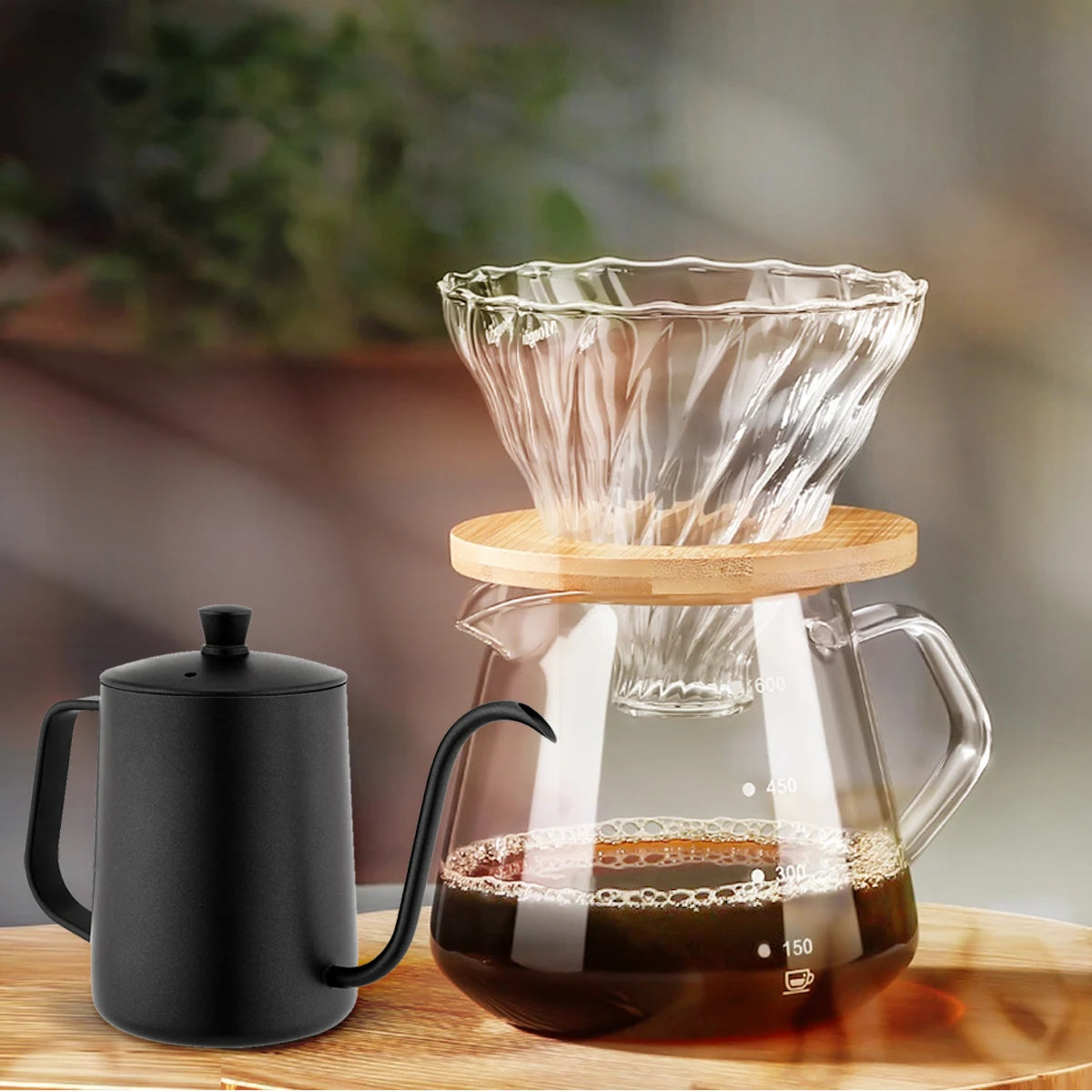 Pour Over Coffee Maker Set Glass Pot With Filter Coffee Dripper Brewer