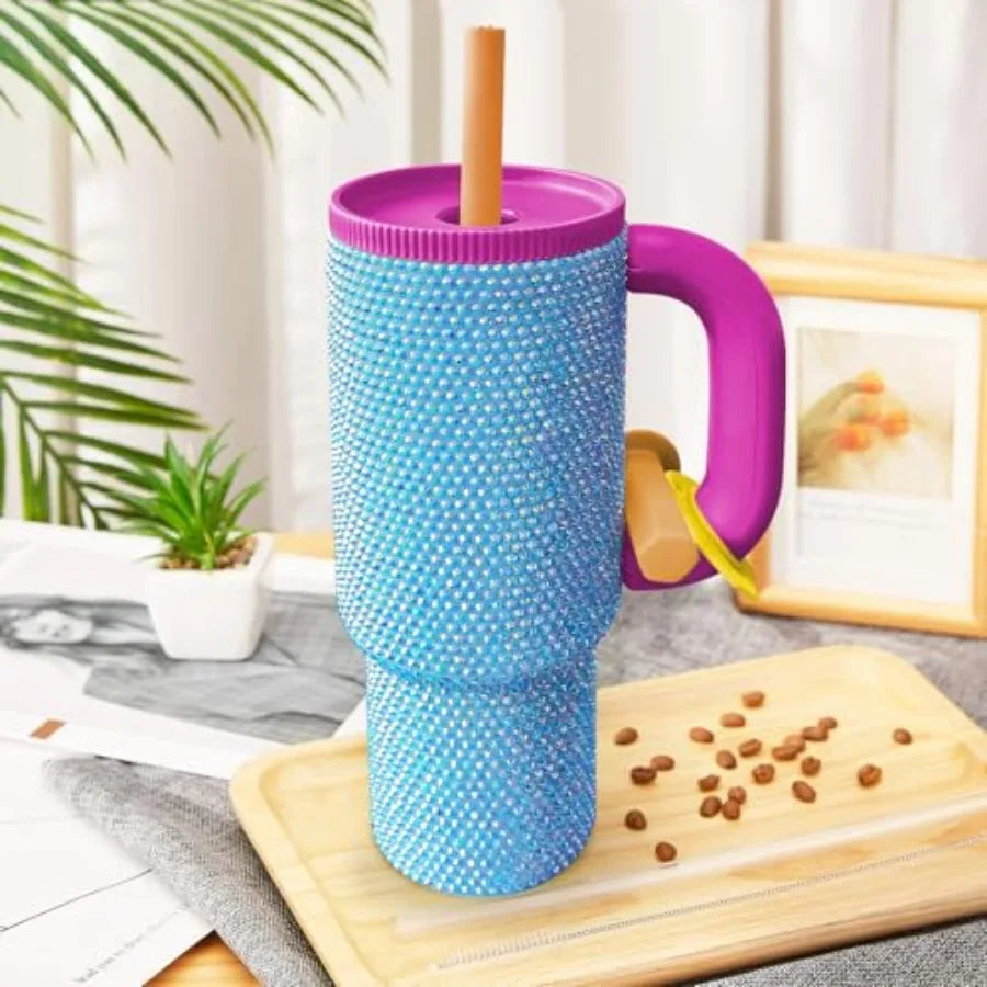 40oz Tumbler with Handle-Glitter Rhinestones Tumbler Bling Cups