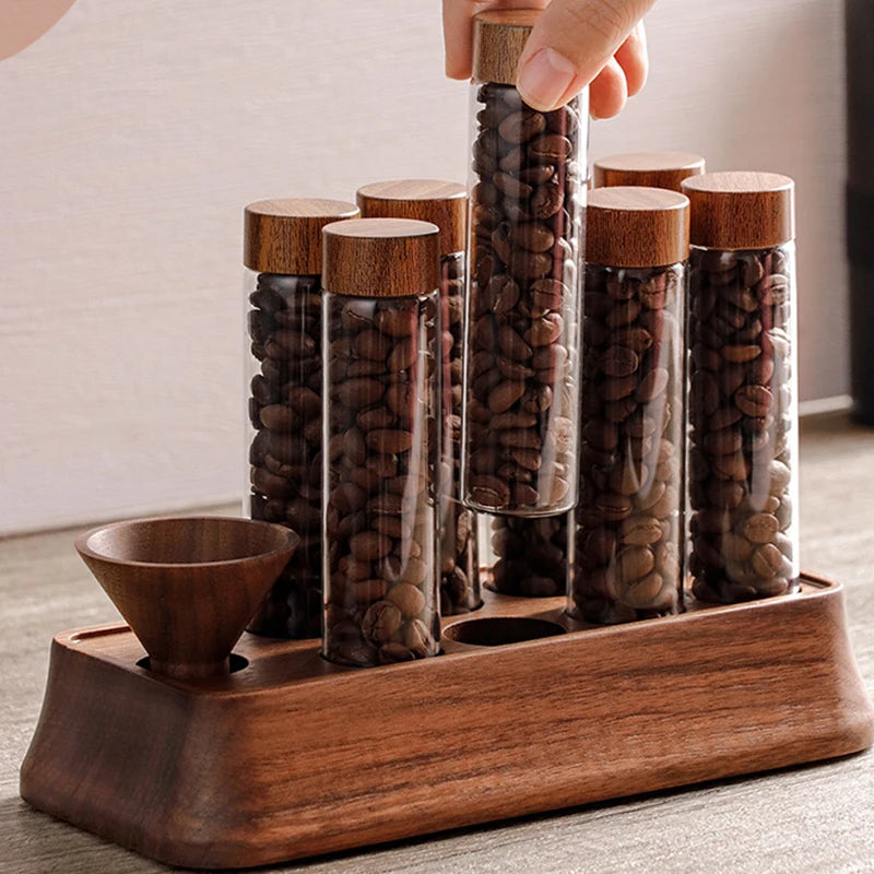 Magnetic Coffee Bean Dispensing Bottle with Glass Test Tube Display Stand