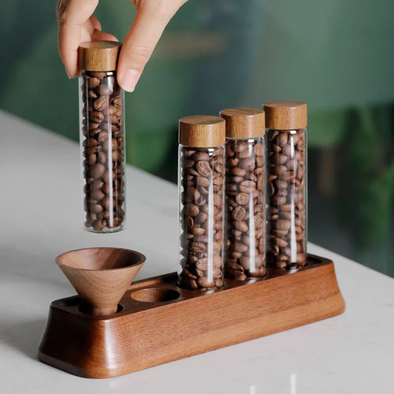 Magnetic Coffee Bean Dispensing Bottle with Glass Test Tube Display Stand