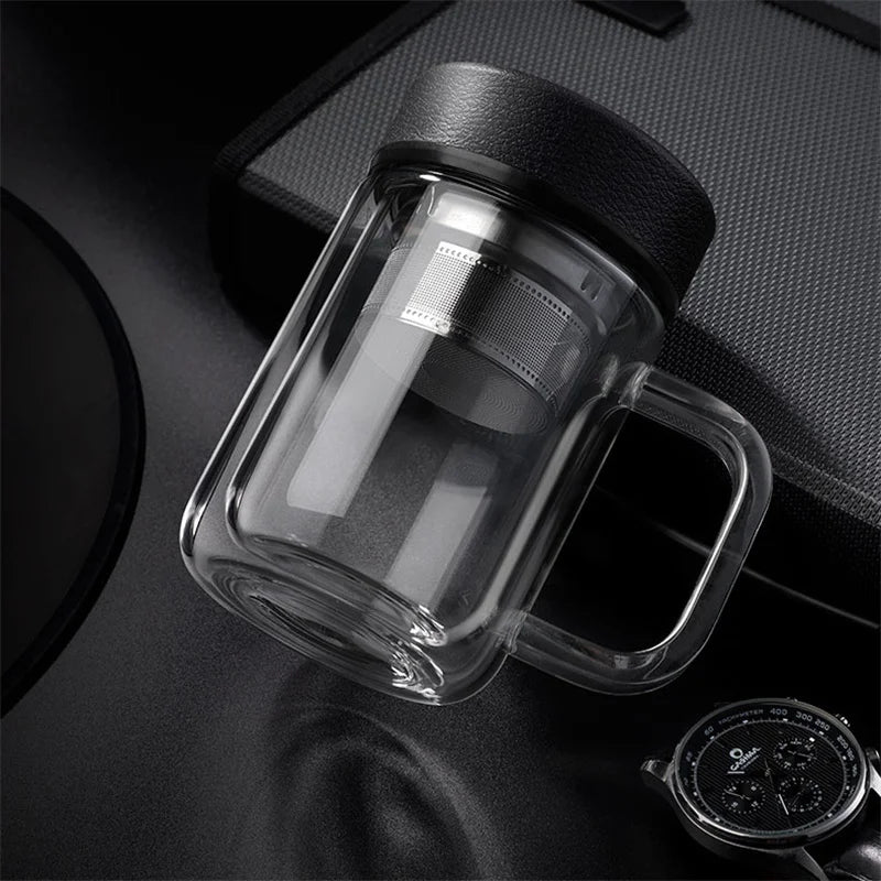 Portable 310ml Glass Water Bottle with Tea Infuser Double Wall Thermal Tea