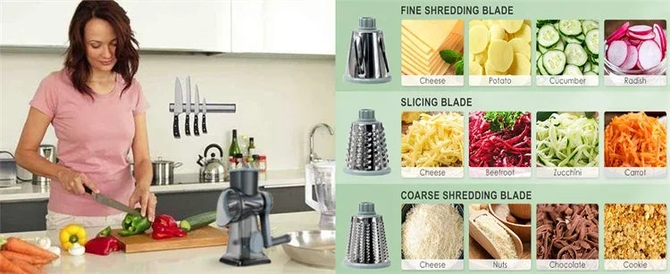 Rotary Cheese Grater Multifunctional Manual Veg Slicer Nut Grinder Kitchen