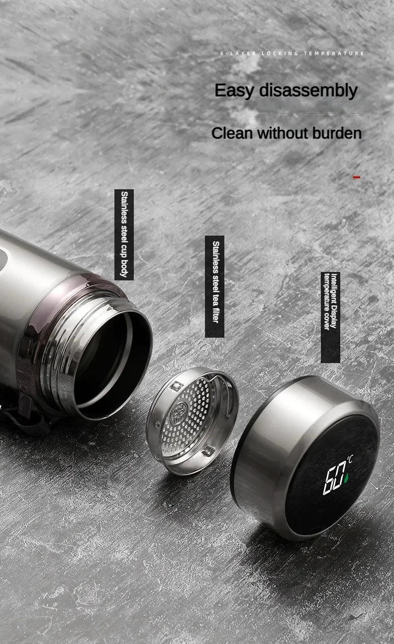 SoftAura Stainless Steel Thermos Bottle LED Temperature Display Portable Cup