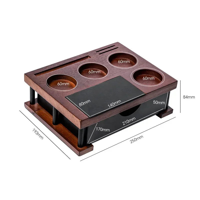 Wooden Coffee Tamper Station Stand with Knock Box Coffee Organizer Box