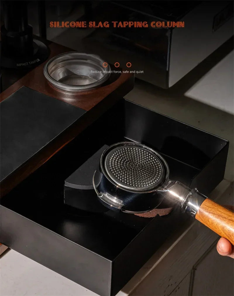 Wooden Coffee Tamper Station Stand with Knock Box Coffee Organizer Box
