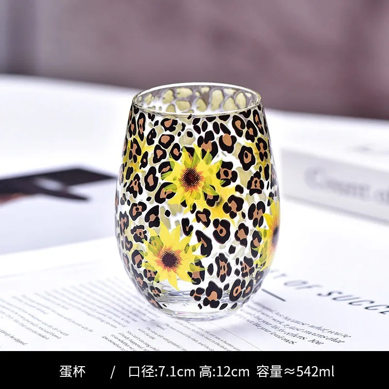 Hand Drawn Flower Patterned Crystal Glass Cup Festival Party Art High Feet