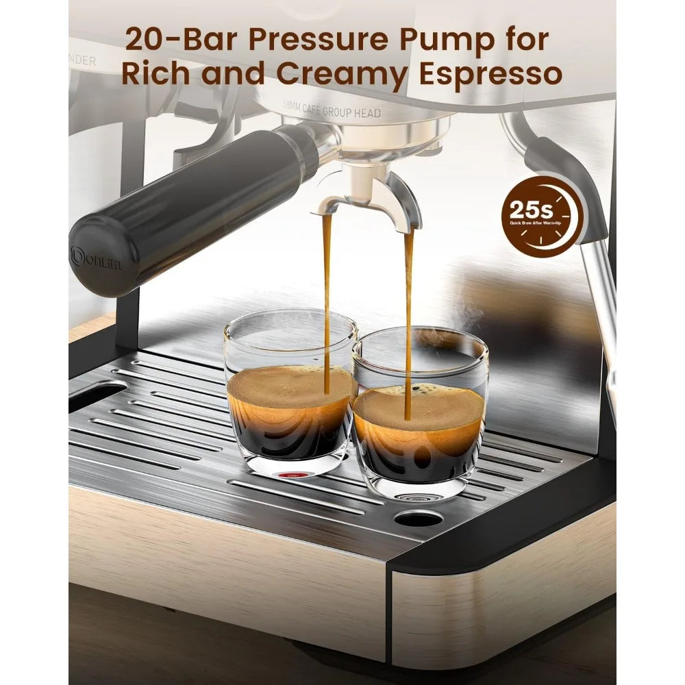 Bar Espresso Coffee Machine with Built-in Anti-Clogging Grinder Expresso Coffee