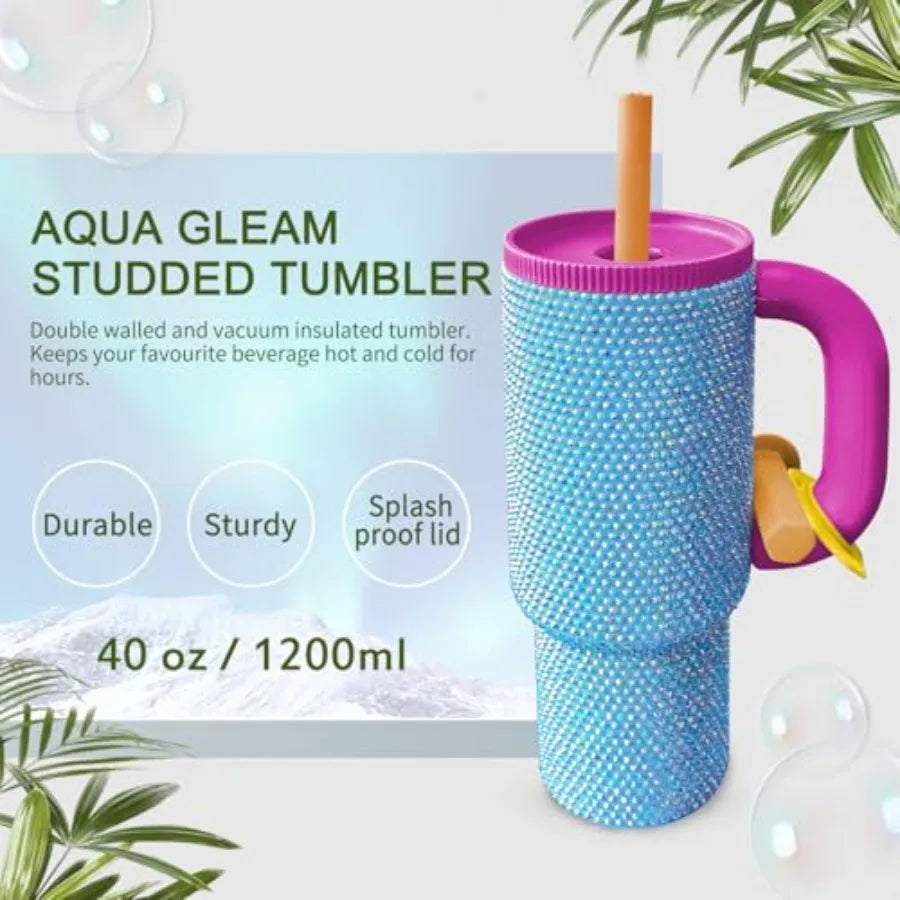 40oz Tumbler with Handle-Glitter Rhinestones Tumbler Bling Cups