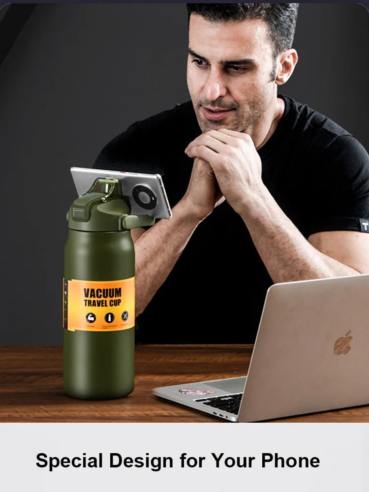 Portable Thermos with Straw 304 Stainless Steel Thermal Mug Tumbler