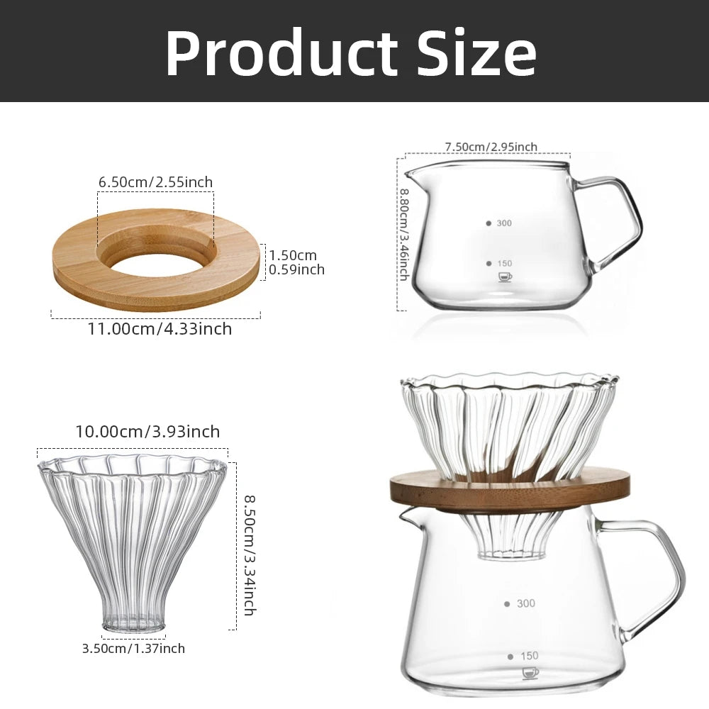 Pour Over Coffee Maker Set Glass Pot With Filter Coffee Dripper Brewer