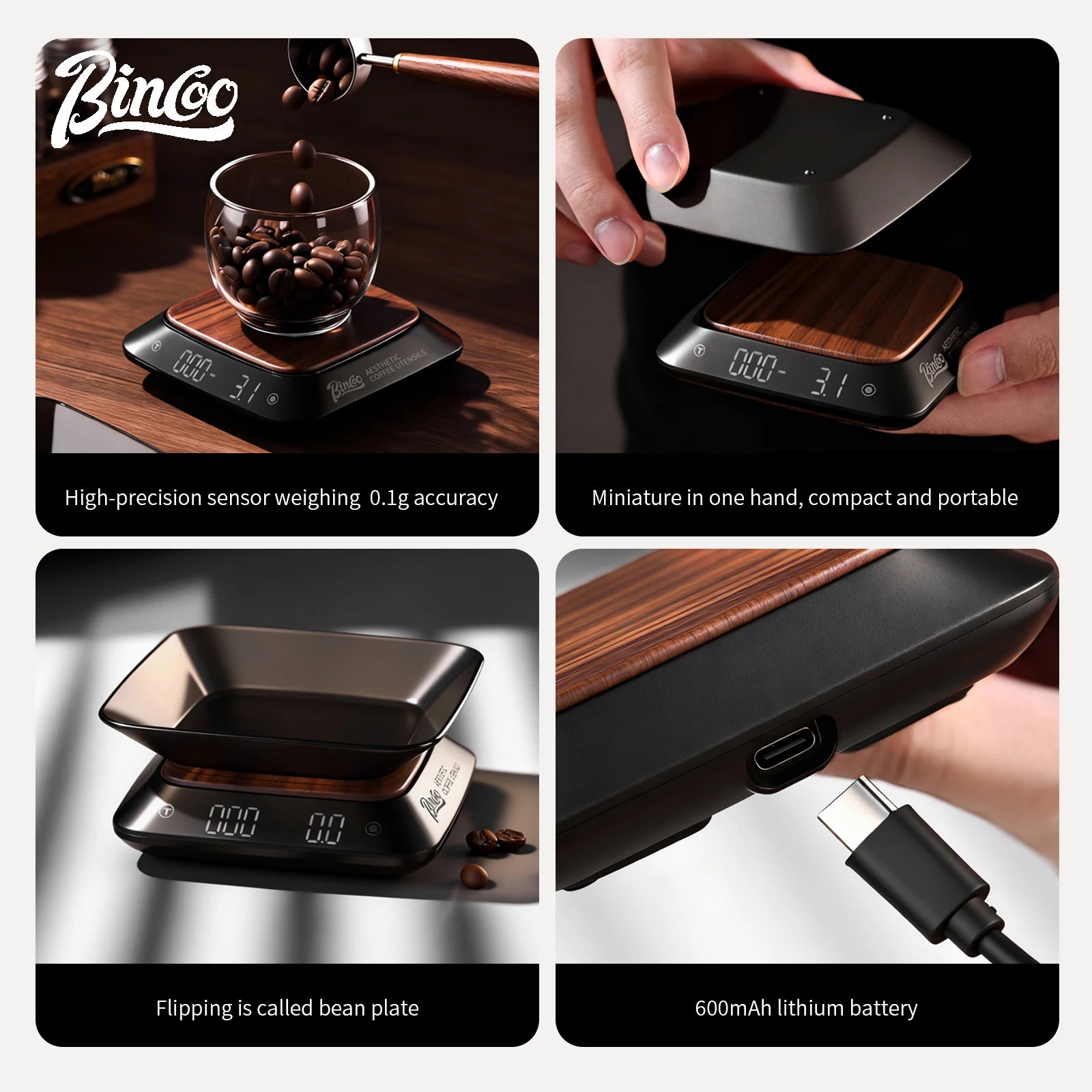 Bincoo Espresso Pour Over Smart Scale Mini Digital Coffee Scale with Timer