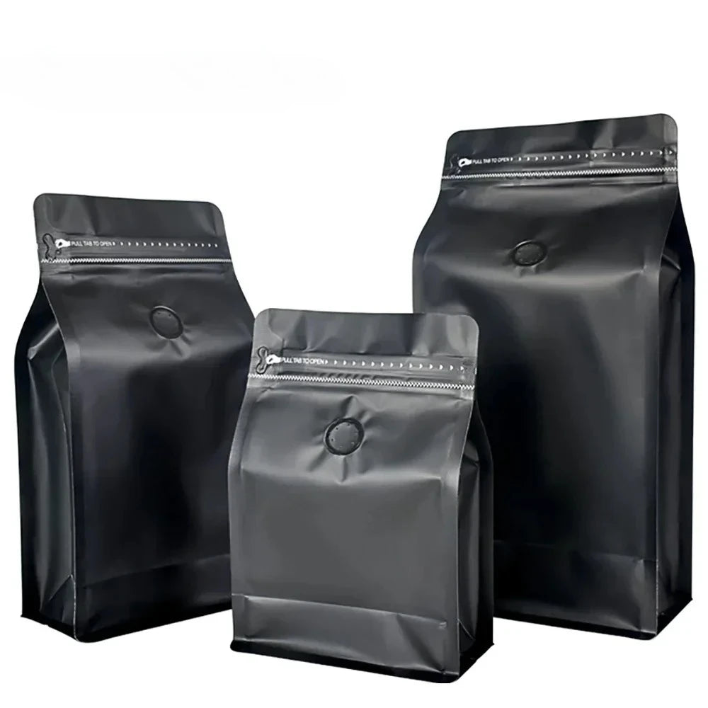 50pcs Matt Black Coffee Bean Powder Tea Packaging Bag with T-Zipper Bag