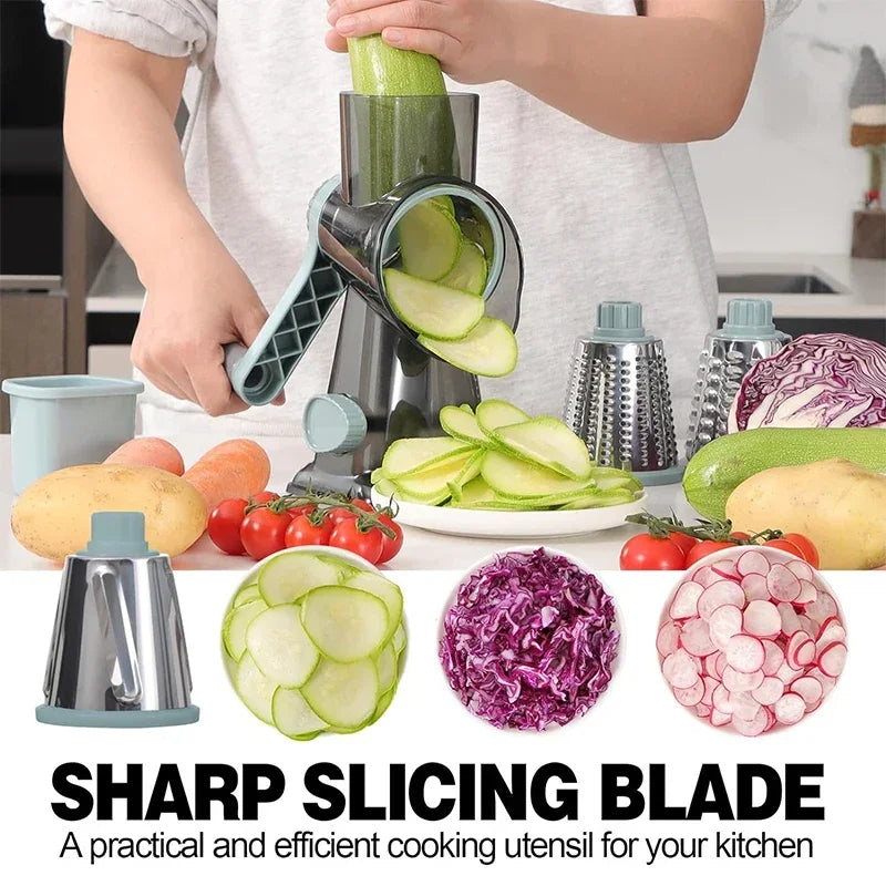 Rotary Cheese Grater Multifunctional Manual Veg Slicer Nut Grinder Kitchen